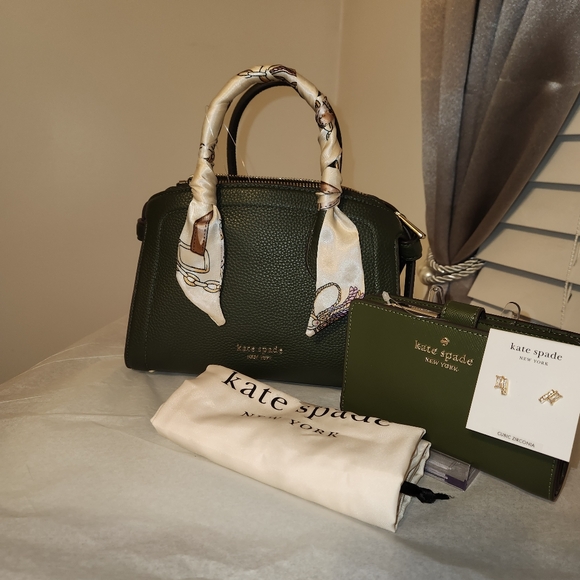kate spade Handbags - Kate Spade Olive Green Knott Bonsai Pebbled Leather Mini Satchel 5Pc Set NWT